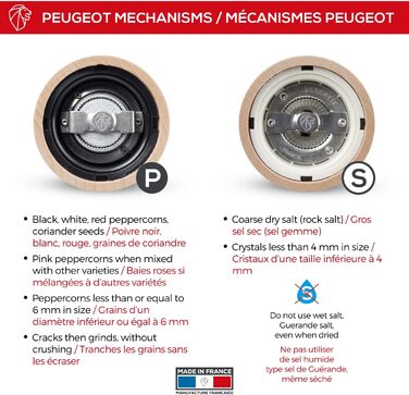 Набір млинів Peugeot Paris Перець/сіль, регулювання помелу u'Select, висота 18 см, дерево, коричневий, 2/23461 (натуральний, млин з перцем і сіллю)
