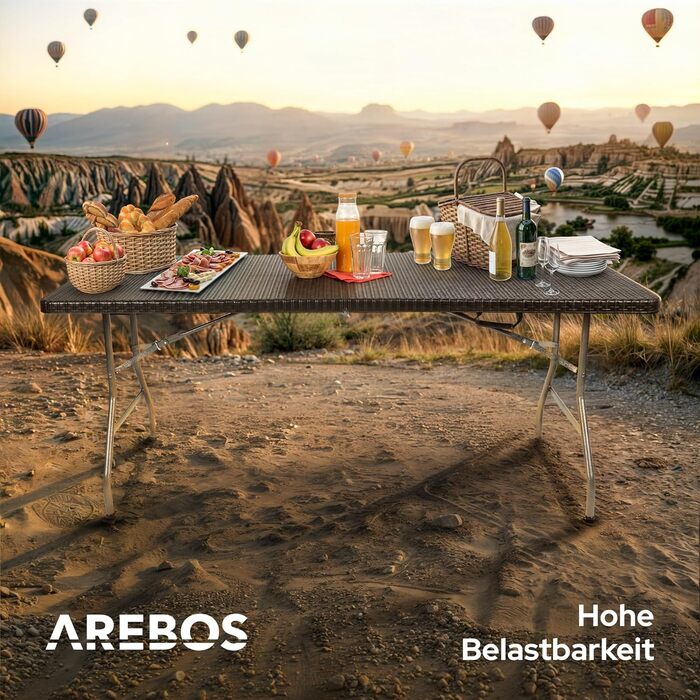 Складной фуршетный стол 182 x 74 x 74 см черный Arebos