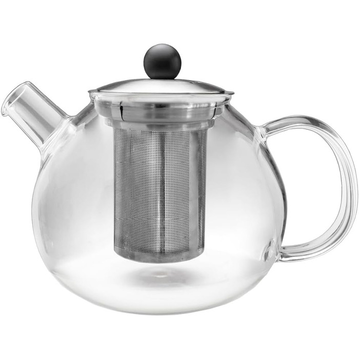 Стеклянный чайник Creano 1,3 л, стеклянный чайник из 3 частей со встроенным ситечком из нержавеющей стали и стеклянной крышкой, идеально подходит для приготовления чая наливом, без капель, все в одном (1,0 л)