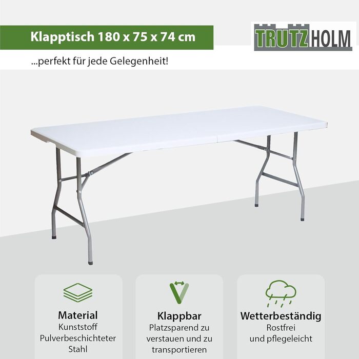 Складной фуршетный стол 180x75 см белый TRUTZHOLM