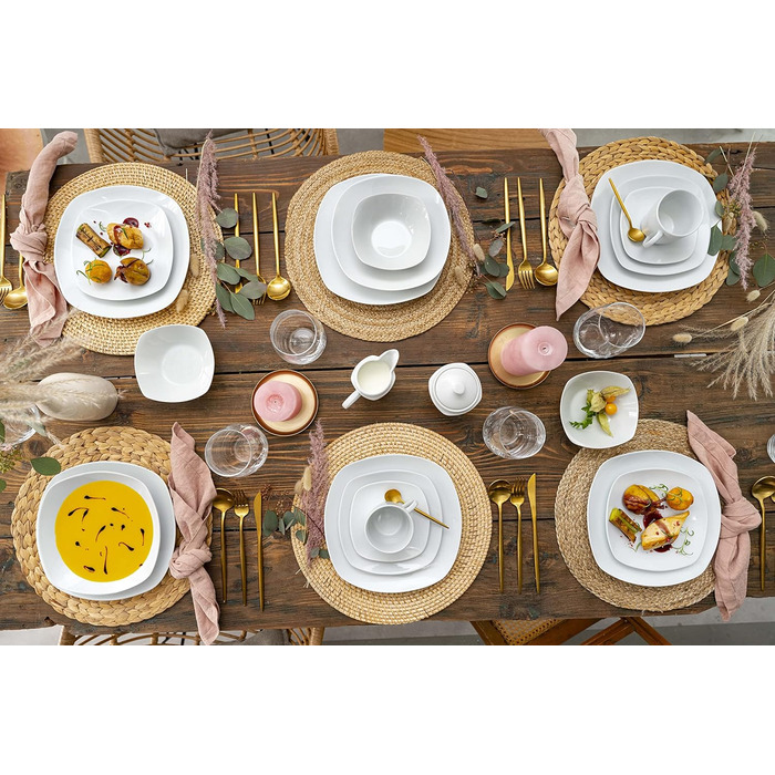 СПІВАЧКА Білий обідній сервіз Bilgola, порцеляновий набір посуду з 30 предметів на 6 персон, набір тарілок округлого дизайну, обідня тарілка (комбінований сервіз 36 шт. )