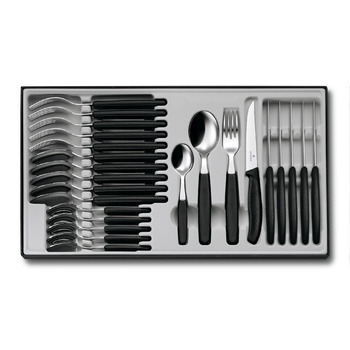 Набір кухонний Victorinox SwissClassic Table Set 24шт з чорн. ручкою (6 ножів, 6 віделок, 6 ложек, 6 ложечек)