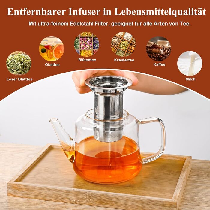 Заварочный чайник стеклянный 1000 мл со съемным ситечком Ehugos