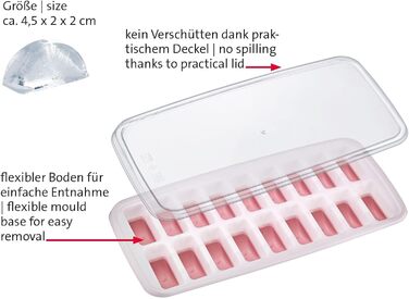 Льодогенератор Westmark Ice Cube Maker Cube форма для льоду з кришкою, для приготування 6 великих кубиків льоду, прозорий/червоний/білий пластик, без BPA, великий (напівкруглий, маленький)
