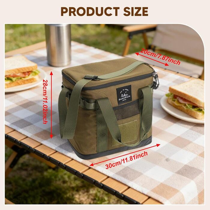 Ізольована сумка, універсальна, портативна, утеплена термосумка для дорослих, ідеально підходить для кемпінгу, офісу, риболовлі, походів та пікніків, зелена