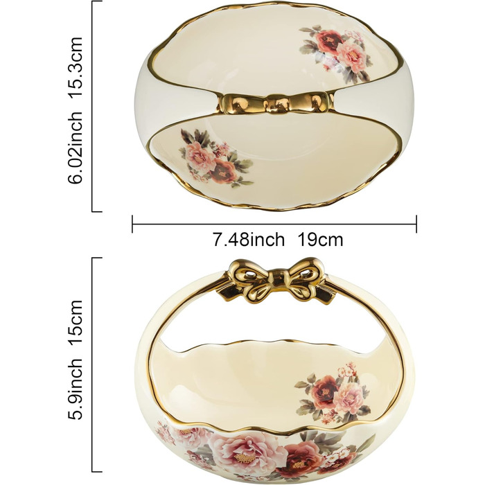 Порцелянова миска fanquare з хвилястими краями та квітковим принтом, вінтажна салатниця, керамічна фруктовниця на ніжці для вечірок (золота (кошик з фруктами))