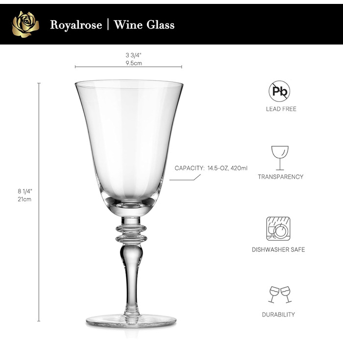 Елегантні келихи у вінтажному стилі 4 шт 420 мл Royalrose