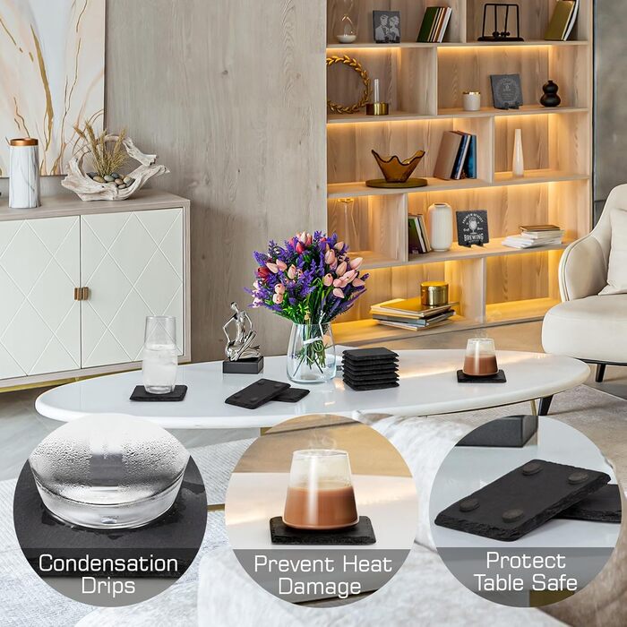 Набір підставок для напоїв із натурального чорного сланцю 12 шт WEWINK PLUS