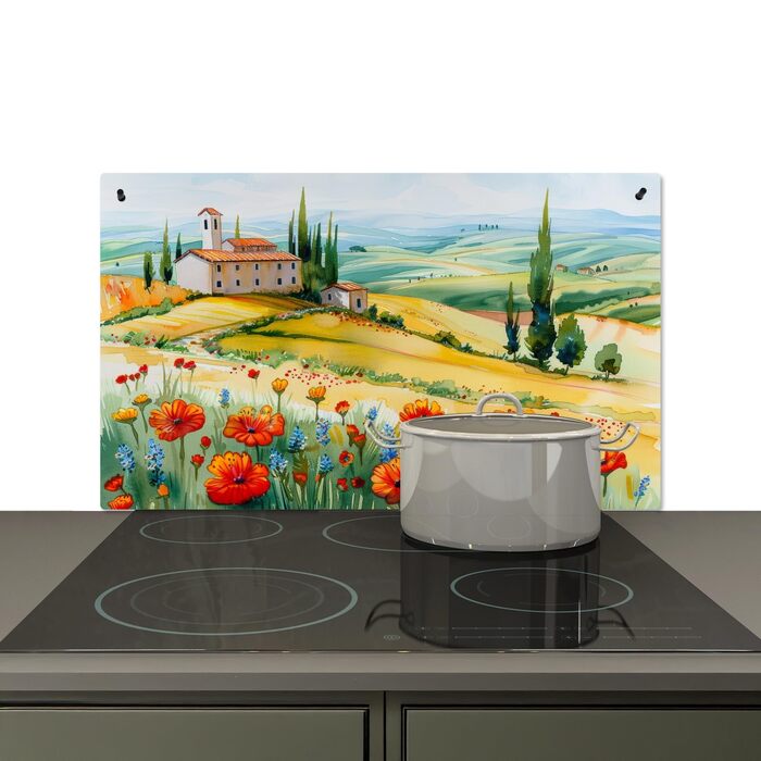 Фартух для плити, кухонний фартух, вініл, 78x52 см, декор для кухні, облицювання стіни, кришка для плити - сіро-чорна (квітковий пейзаж, 52,7Д x 91,6Ш см)