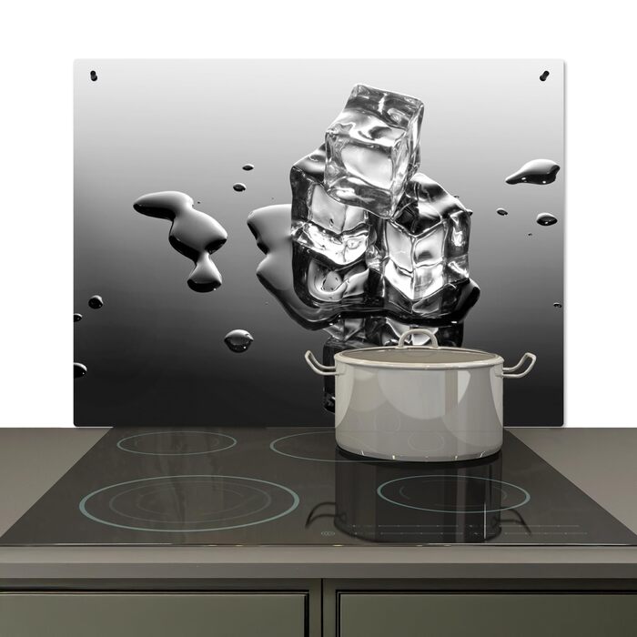 Фартух для плити, кухонний фартух, вініл, 78x52 см, декор для кухні, облицювання стіни, кришка для плити - сіро-чорна (Лід - Вода, 52Д x 80Ш см)