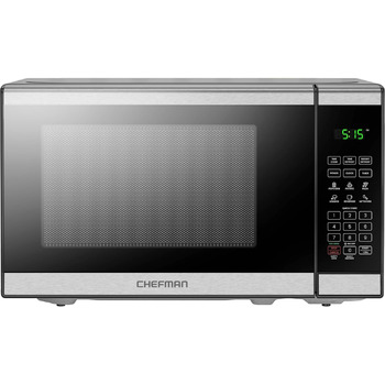 Мікрохвильова піч Chefman 20 л 800 Вт 6 попередньо встановлених налаштувань 10 рівнів потужності Цифровий дисплей Еко-режим Функція пам&39яті Вимкнення звуку Блокування від дітей Нержавіюча сталь