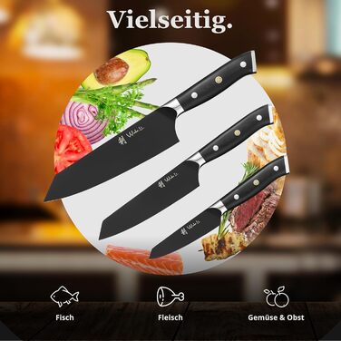 Набор ножей Wakoli Titanium Noir (5 предметов) с подставкой профессиональный кухонный набор ножей из нержавеющей стали с черным титановым покрытием (12,521 см), магнитная подставка для ножей.