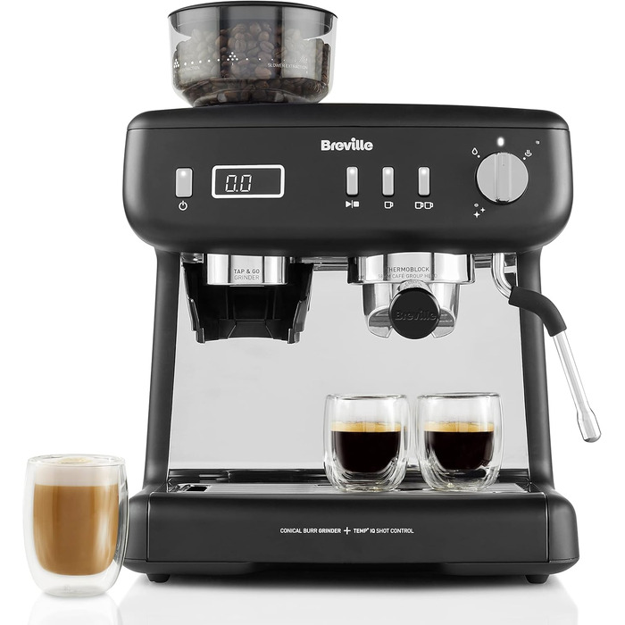 Кавоварка Breville Barista Max з портафільтром Еспресо-машина/кавоварка з вбудованою кавомолкою та спінювачем молока Резервуар для води 2,8 л Італійський насос 15 бар Нержавіюча сталь VCF126 шт. Бариста з кавомолкою (Barista Max з кавомолкою)