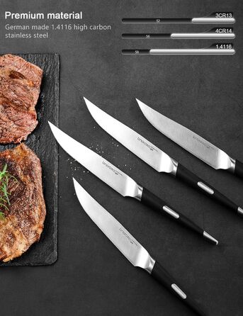 Ніж Santoku Кухонний ніж Гострий ніж для м'яса, професійно викуваний з імпортної високовуглецевої нержавіючої сталі з красивим магнітним тримачем для ножів - Meteorite (ніж для стейка з 4 частин), 7