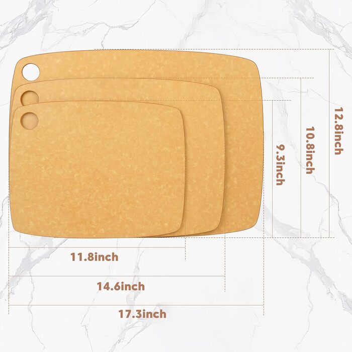 Набір обробних дощок BESTCOOK з деревного волокна, 3 шт., можна мити в посудомийній машині. Висока щільність, антипористі, без BPA, не туплять ножі. Ідеально підходять для нарізання мяса, овочів, сиру та хліба (дерево, SML)