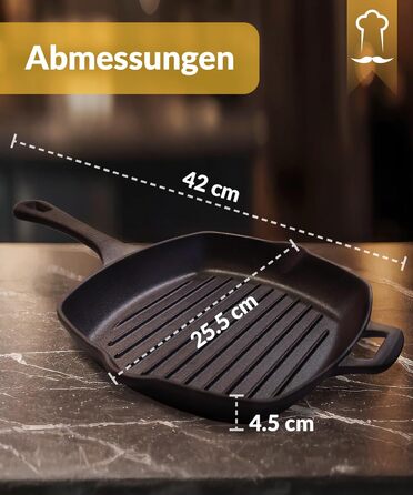 Чавунна форма для хліба Chefarone з кришкою - форма для хліба та тістечок - прямокутна форма для випікання та запікання - чавунна каструля для випікання хліба - 28 x 12 см (гриль)