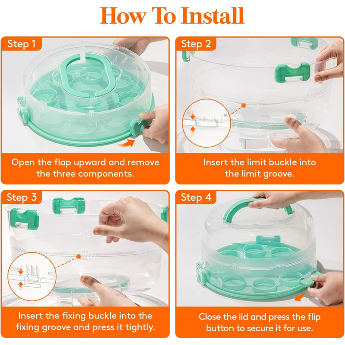 Контейнер для торта 27 см з кришкою та ручкою, зелений Lifewit