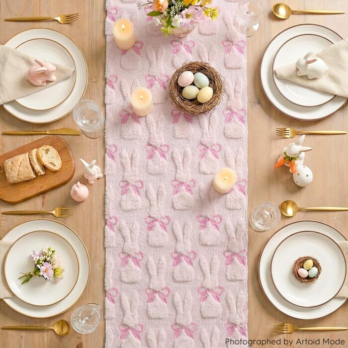 Мягкая дорожка с вышивкой розового кролика с бантом 183 х 33 см Artoid Mode