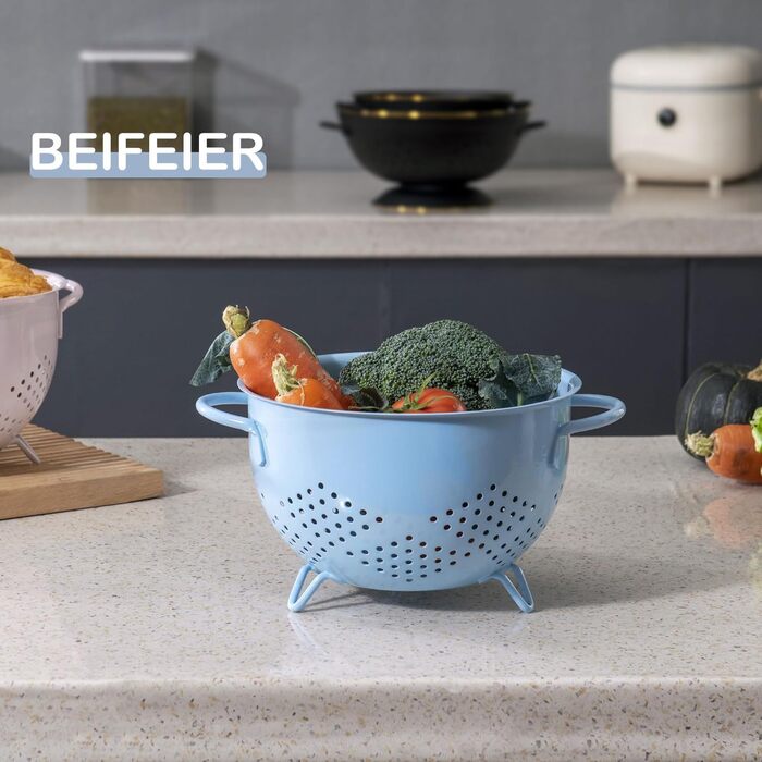 Металеве сито для пасти з подвійними ручками синє beifeier