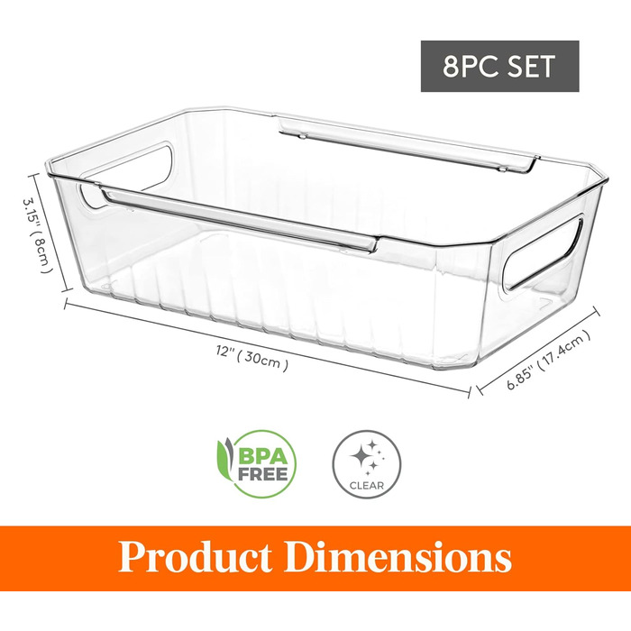 Набір органайзерів для холодильника Lifewit 8 шт. , контейнер для зберігання контейнера для зберігання холодильника Прозорий контейнер для зберігання Коробки-органайзери для кухонної морозильної камери, стільниця комори, без бісфенолу А 8 шт.