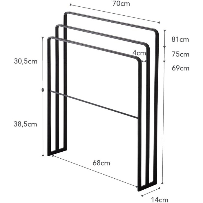 Рушникосушка з 3 ярусами, сталева, мінімалістичний дизайн (чорний), 4979 Tower
