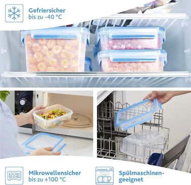 Набір контейнерів для зберігання продуктів EMSA Clip & Close, прямокутні, 5 x 0,8 л, коробки для зберігання, 100 герметичні, придатні для миття в посудомийній машині, морозильної камери та мікрохвильової печі, прозорі, сині, зроблені в Німеччині, N10307 (
