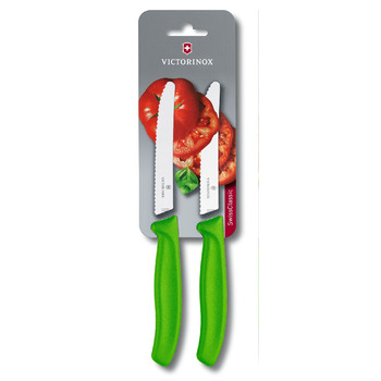 Кухонный нож Victorinox SwissClassic лезвие для помидоров и колбас 11 см мин. С зел. ручка 2шт (блистер)