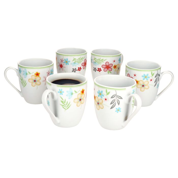 Набір із 6 тарілок для торта MamboCat Variant Floral Барвисті порцелянові тарілки для сніданку на 6 осіб Барвисті маленькі тарілки для салату, десерту та інших страв на сніданок, обід, каву та вечерю (кавові кружки)