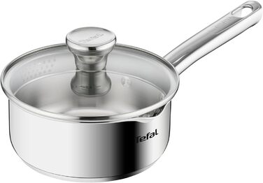 Каструля Tefal Duetto A70542 виготовлена з високоякісної нержавіючої сталі 18/10, градуйована, з кришкою, підходить для всіх типів плит, включаючи індукційні (Guisera 16 см)