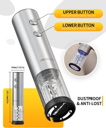 Електричний акумуляторний відкривач для вина з ножем для фольги 5-в-1 CIRCLE JOY