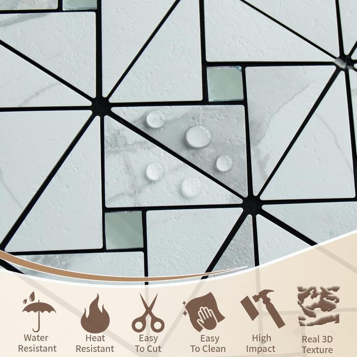 Мідний плитковий фартух DICOFUN, що самоклеїться, нержавіюча сталь, для кухні, металевий, фартух для плити, 0 листів (10, білий мармур та скло)