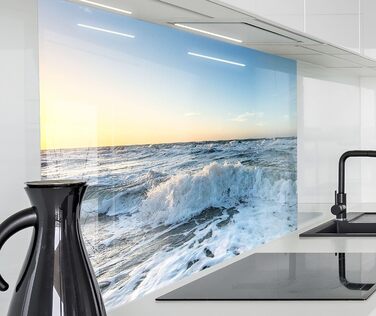 Кухонний фартух Timalo зі скляним виглядом Північне море, очерет, захід сонця, океан, солома 2-мм акрилове скло Бризкозахисна стіна для плити, скляний кухонний фартух, акрилові скляні стінові панелі, захисна панель для фартуха (120 x 80 см, 313- Хвилі на 