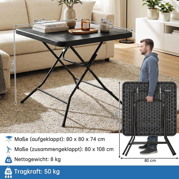 Розкладний стіл 80 x 80 x 74 см LIFERUN