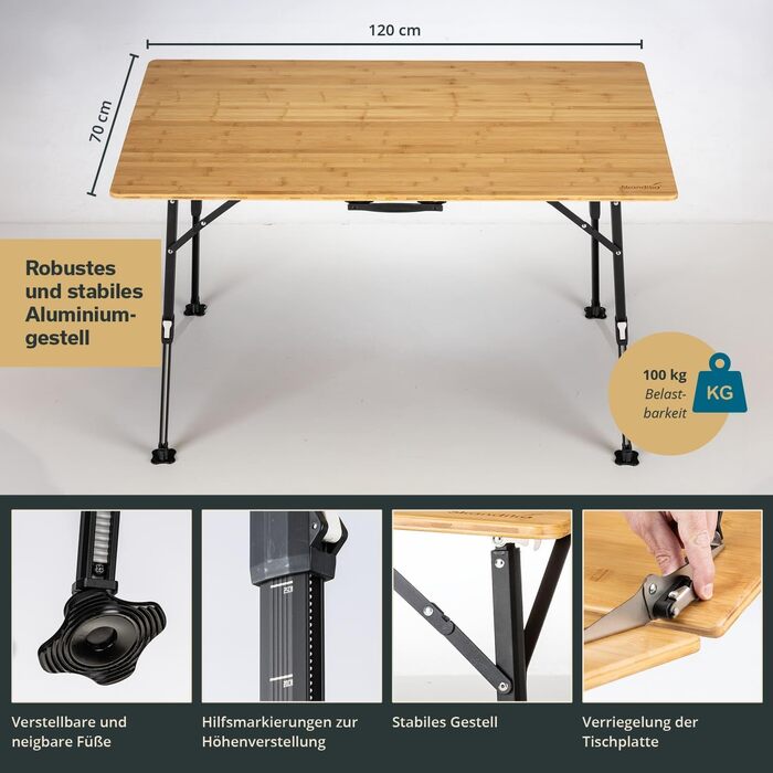 Складний стіл для кемпінгу 120 x 70 x 70 см Skandika