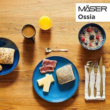 Набір тарілок MSER 931946 серії Ossia на 6 осіб у середземноморському вінтажному стилі, сучасний обідній сервіз із 12 предметів із суповими тарілками та обідніми тарілками, королівський синій, керамограніт