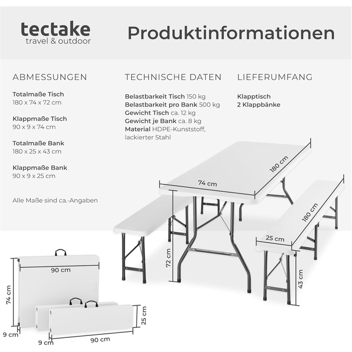 Комплект садовой мебели из 3 предметов белый tectake