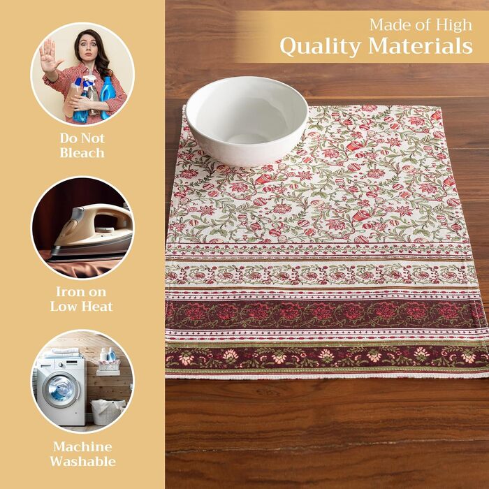 Бавовняні килимки для серветок, набір з 4 шт. , декоративні килимки для серветок, пасхальні килимки, що миються, для свят, вечерь, весни, літа (33 см x 48 см) (13 - Reveillon Au Jardin), 39Hermine 100