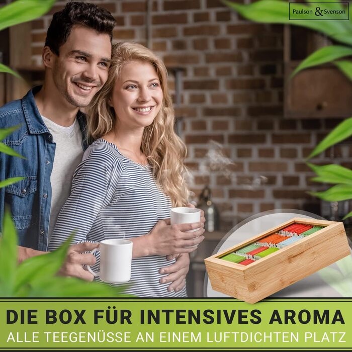 Екологічна чайна коробка з 8 дерев&39яними відділеннями - Герметичне зберігання чайних пакетиків виготовлене з сертифікованого бамбука - Органайзер для чаю з магнітною застібкою та скляною кришкою - Зберігання чайних пакетиків