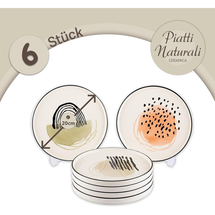 Набір посуду Piatti Naturali 6 персон для сніданку набір тарілок із 14 предметів, обідній сервіз, комбіноване обслуговування, тарілка для торта, можна мити в посудомийній машині квіти (тарілка (6x) постмодерн)