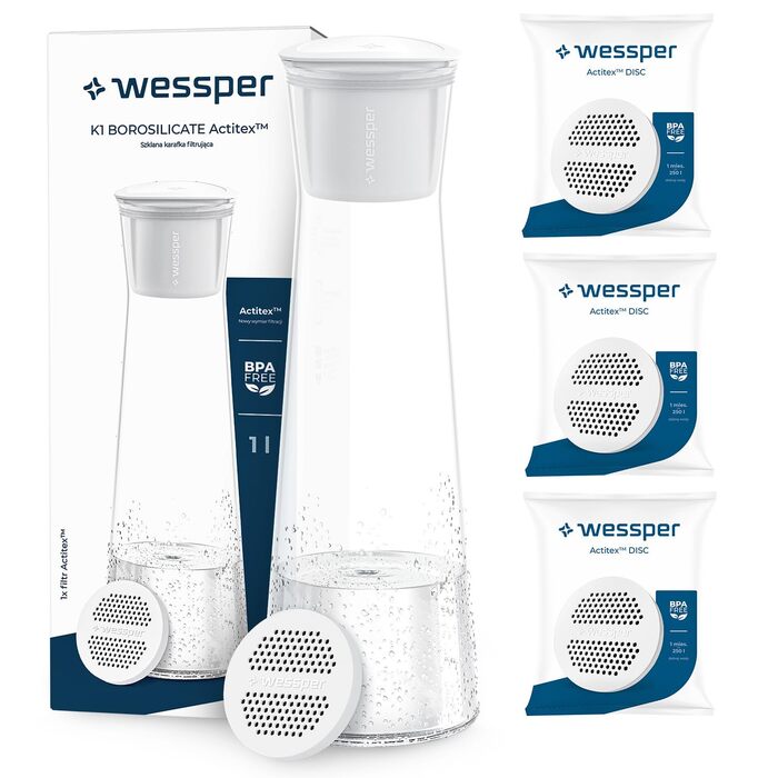 Стеклянный графин с крышкой и 4 фильтрами 1 л Wessper