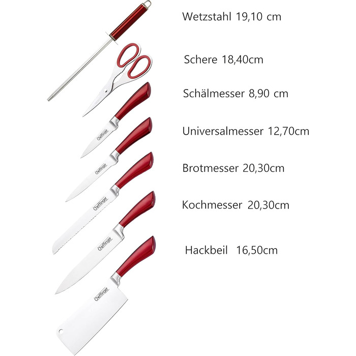 Профессиональный набор ножей, 8 предметов, с подставкой, самозатачивающиеся, высококачественная нержавеющая сталь, красный цвет