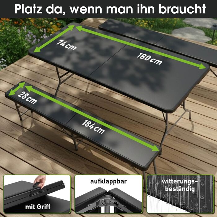 Комплект із 3 предметів стіл та лавки чорні BRAST