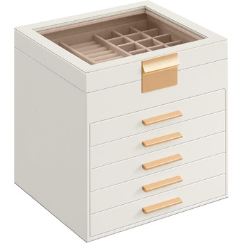 Скринька органайзер для ювелірних виробів 6-рівнева 20,3 x 23,1 x 22,8 см, хмарно-біла SONGMICS