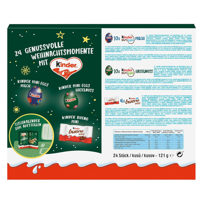 Різдвяний адвент-календар 2025 з 24 шоколадними сюрпризами, 121 г Kinder