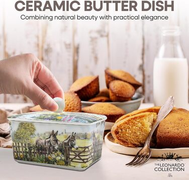 Маслянка з кришкою, китайська кераміка, з гарними акварельними мотивами, дизайн якої розроблено галереєю Дженніфер Роуз для Busy Bees (біла)