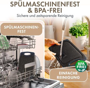 Набір обробних дощок Blumtal 3 розміри (S/M/L) - Велика пластикова обробна дошка з пазами для соку та ручкою - Без бісфенолу А, міцна кухонна обробна дошка, чорна, набір з 3 предметів