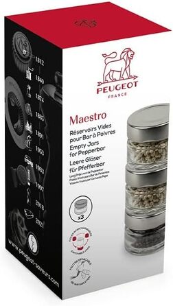 Подарунковий набір Peugeot MAESTRO uSelect Pepper Bar, млин для перцю, млин для перцю, графіт, 11 см з трьома баночками перцю преміум-класу, 41748, деревина бука (Maestro Fiole / Feutre)
