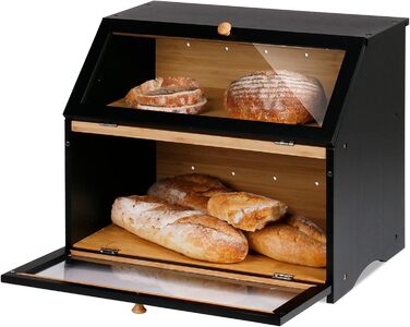 Двухуровневая бамбуковая хлебница 39 x 25 x 32 см, черная Leader Accessories