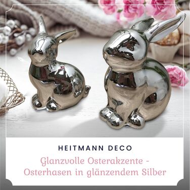 Набір декоративних елементів Heitmann керамічна пасхальна прикраса з порцеляновим ефектом, для встановлення, біла, приблизно 12,5 x 10,5 x 8 см (колір сріблястий кролик)