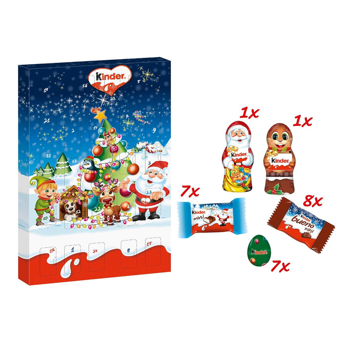 Різдвяний адвент-календар, 24 шоколадні делікатеси 150 г Mini Mix Kinder